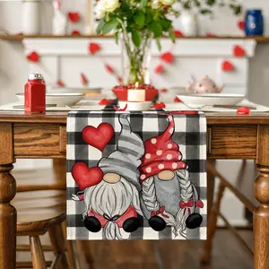 Buffalo Plaid Hearts Gnomes Love Valentine Placemats Set, Anniversary Wedding Holiday Table Mats for Party Kitchen Dining Decoration Table Runner, Seasonal for Indoor Outdoor Home Decor
