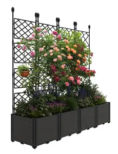 GAOMON Vertical Garden Trellis Bed, 4 PCS Freestanding Planter Box with Outdoor Privacy Screen & Drain Plug, for Climbing Plants & Flowers, Plastic Raised Garden Bed for Patio, Balcony, Backyard