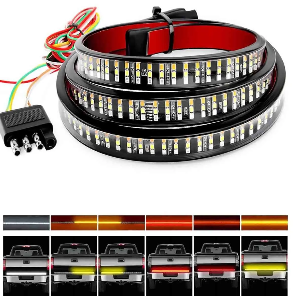 60" Truck Tailgate Light Bar  432 LED Single Row Light Strip with Red Running Brake Lights Turn Signal WhitE Reverse Light Lightbar