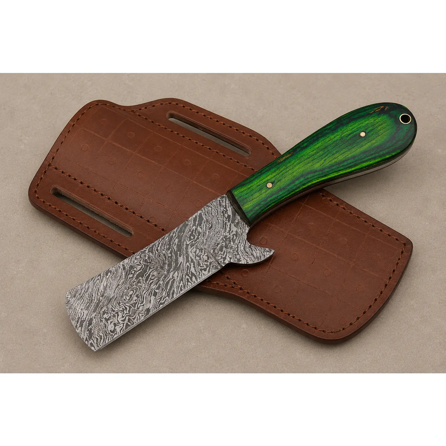 Premium Hand-Forged Damascus Steel Utility Knife – Pukka Wood Handle | 512 Layers | Leather Sheath Included