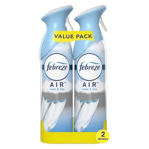 Febreze Air Effects 8.8 Oz. Linen and Sky Scent Air Freshener Spray (2 Count), Natural Air Freshener, Instantly Freshens Air, Light Meadow Scent, Daily Odor Control, No Masking Scents, Air Freshener for Office, 100% Natural Propellant.