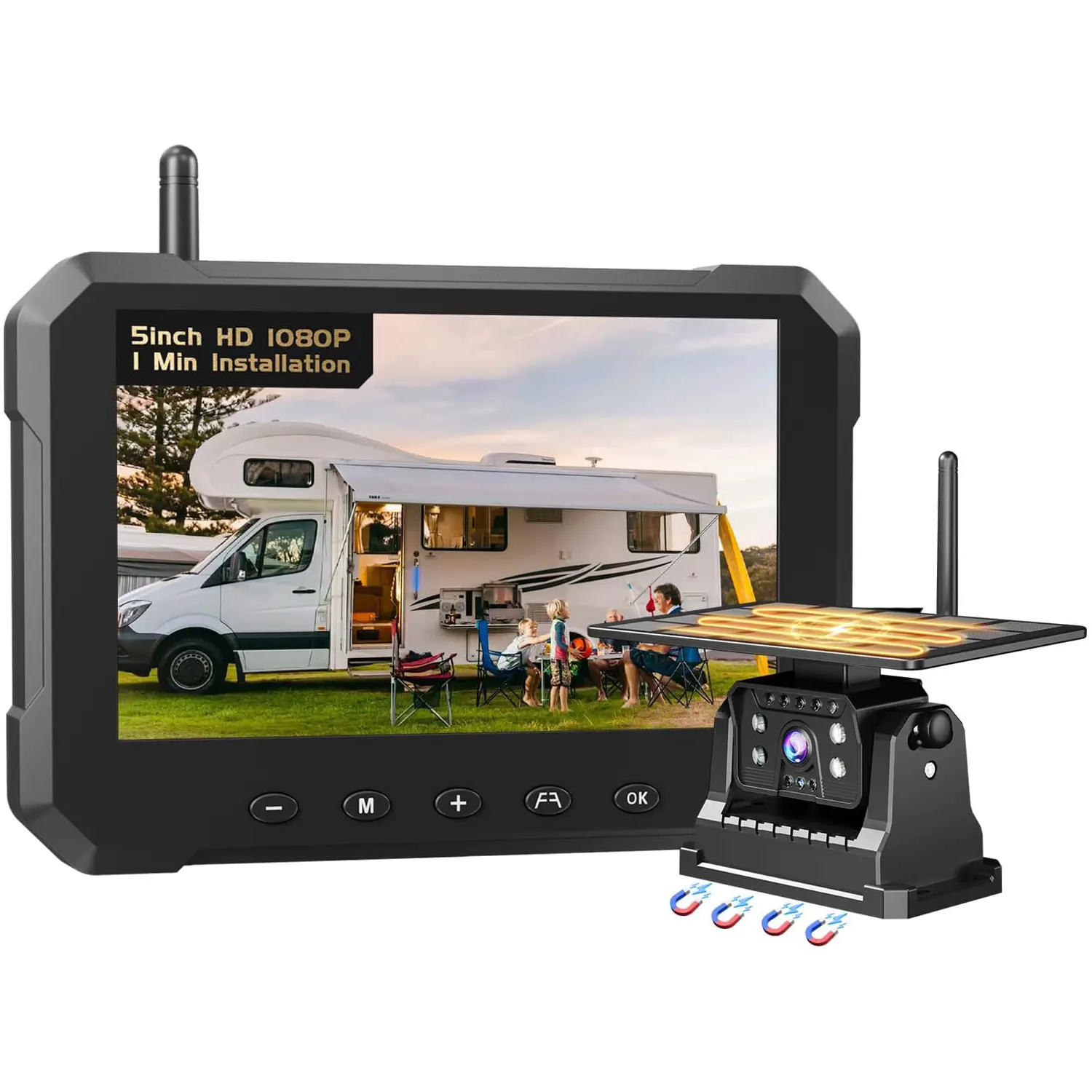 Magnetic Solar Wireless Backup Camera for Truck, 5 Inch No-Drill Installation RV Backup Camera, 1080P Rear View Camera 150° Wide Angle, 24hrs Battery Life, 2.4Hz Signal, Night Vision, RVs, Trailers, Summervibes, father's day gifts