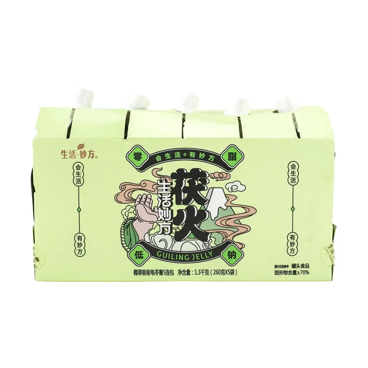 LIFE KNACK Grass Jelly with Coconut Jelly Drink 260g x 5 Packs (1300g Total) - Authentic Guiling Gao Dessert, Herbal Jelly Snack