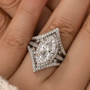 MAXINEJEWELRY Women's 2-Piece 3.0ct Marquise Cut 5A Cubic Zirconia Engagement Ring Set - Bridal Wedding Jewelry for Proposal, Anniversary, Engagement Rings
