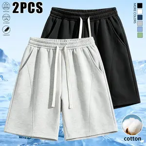 Set of 2 men’s casual shorts: solid color, soft and comfortable; suitable for everyday wear, sports/casual activities, and workouts. Summer menswear, men’s shorts, summer clothing.