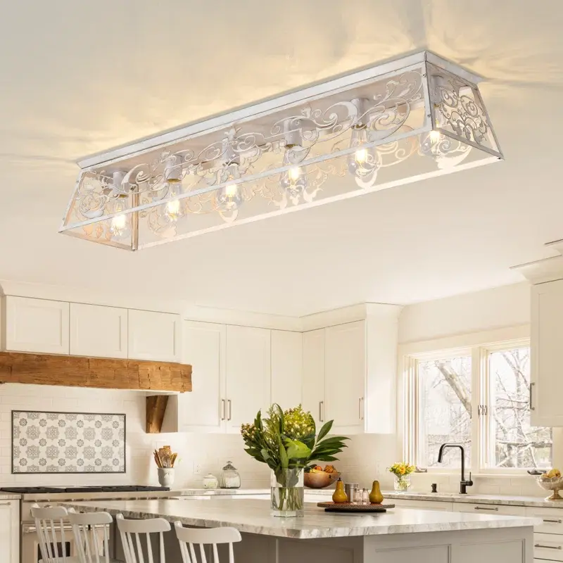 Garwarm 45.27" Modern Rectangle 6-Light Ceiling Chandelier, Indoor Ceiling Mount Lighting Fixture for Living Room, Dining Room, Kitchen Island Bar Lamp