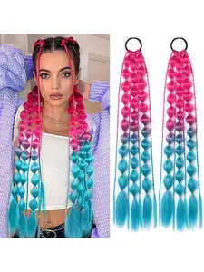 2 Pcs Colorful Bubble Braid Hair Extensions, Synthetic Hair Braids, Ponytail Volume Booster, Lantern Braid Elastic, Perfect for Women's Festivals and Parties