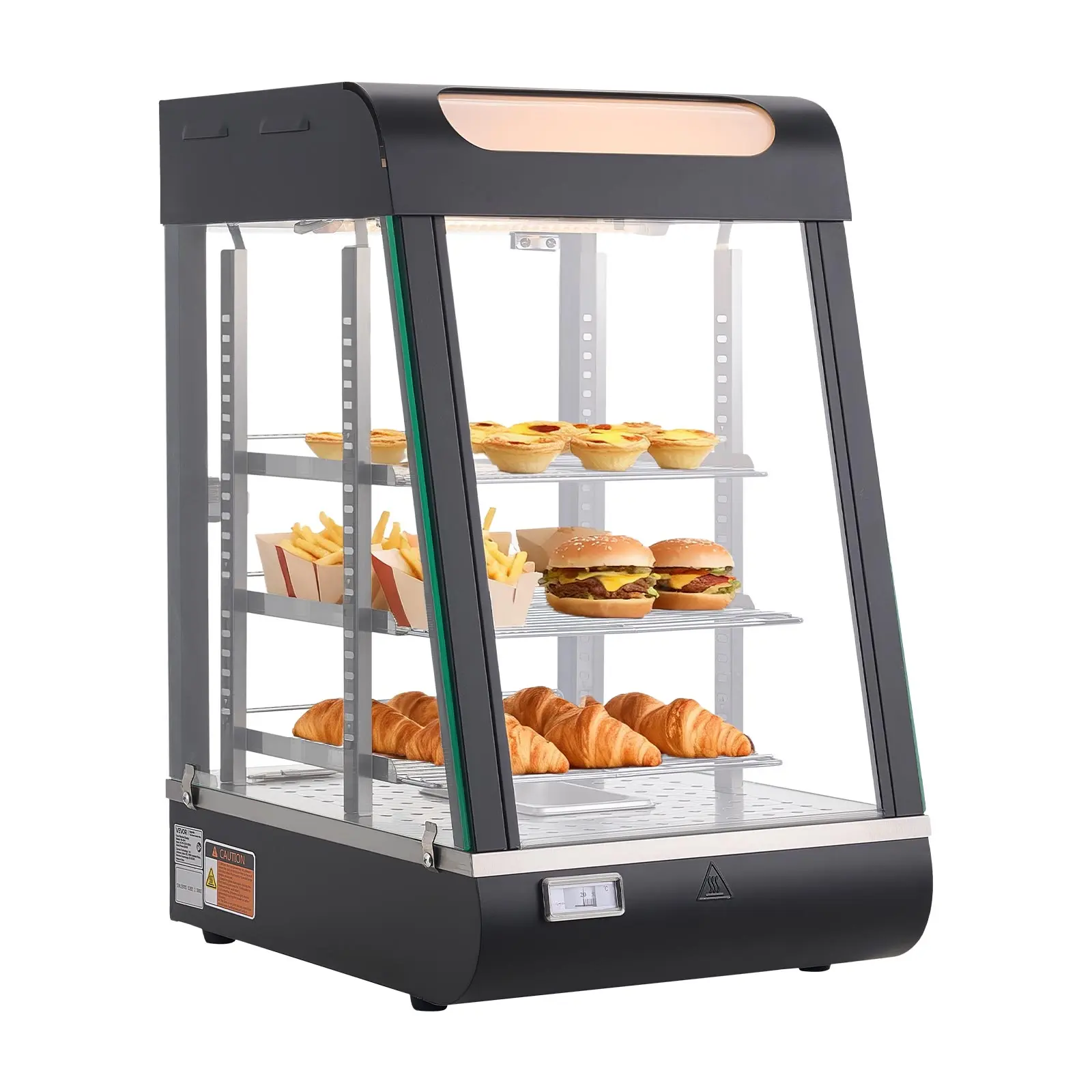 【Summerfinds】VEVOR 3-Tier Commercial Food Warmer Display, 800W Food Display Warmer with LED Light, Top Storage and Adjustable Shelves, 86℉~185℉ Steam Heating, 60 Qt /57L for Hamburger, Pizza, Bread, Fried Chicken