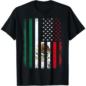 [100% Cotton] inventive Mexican American Flag Mexican Roots Mexico America T-Shirt