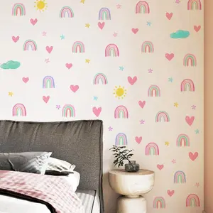 Rainbow & Heart Pattern Wall Sticker, 4 Sheets/set Self Adhesive Wall Decal, Decorative Sticker for Home Bedroom Living Room Decoration, Self Adhesive Stickers
