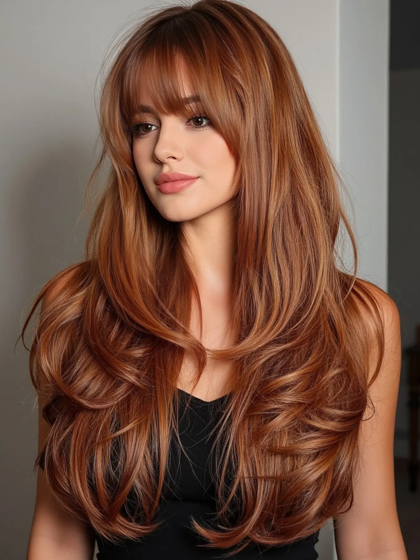 Women Long Straight Wig with Bangs, Brown Orange Wigs, High-Temperature Resistant Fiber Hairpiece, Natural Look for Daily Use & Cosplay, Synthetic Wavy Wig, Artificial Wig, Summer Wig Baddies