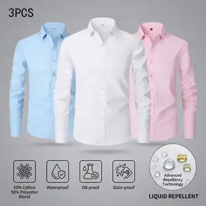 3-Pack Men's Antifouling Shirt Collection - Slim-Fit Long Sleeve Button-Up Business Casual Dress Shirt