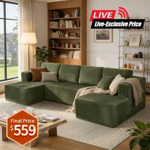 [2Packs Shipped] Niccae 132-inch U-Shaped Sectional Corduroy Sofa - Modern and Soft for Living Room, Comfortable, No Assembly Required, Popular Boneless Sectional Sofa for Multiple PeopleFrameless Sofa | Cloud Sofa | Ottoman | Compressed Sofa | Living