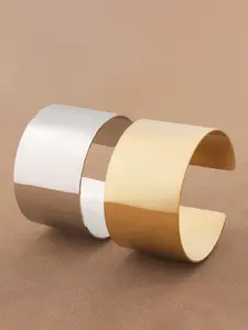 1pc Gold Color Minimalist Smooth Wide Cuff Bracelets Trend Arm Jewelry for Women Jewelry Daily Wear ,Fashion Punk Party Gifts