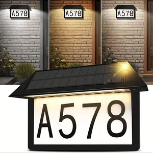 Solar Address Sign,Lighted House Numbers Waterproof,3-Color Lighting Modes LED Illuminated Address Plaque,Wall Mount Address Number for Home Signage