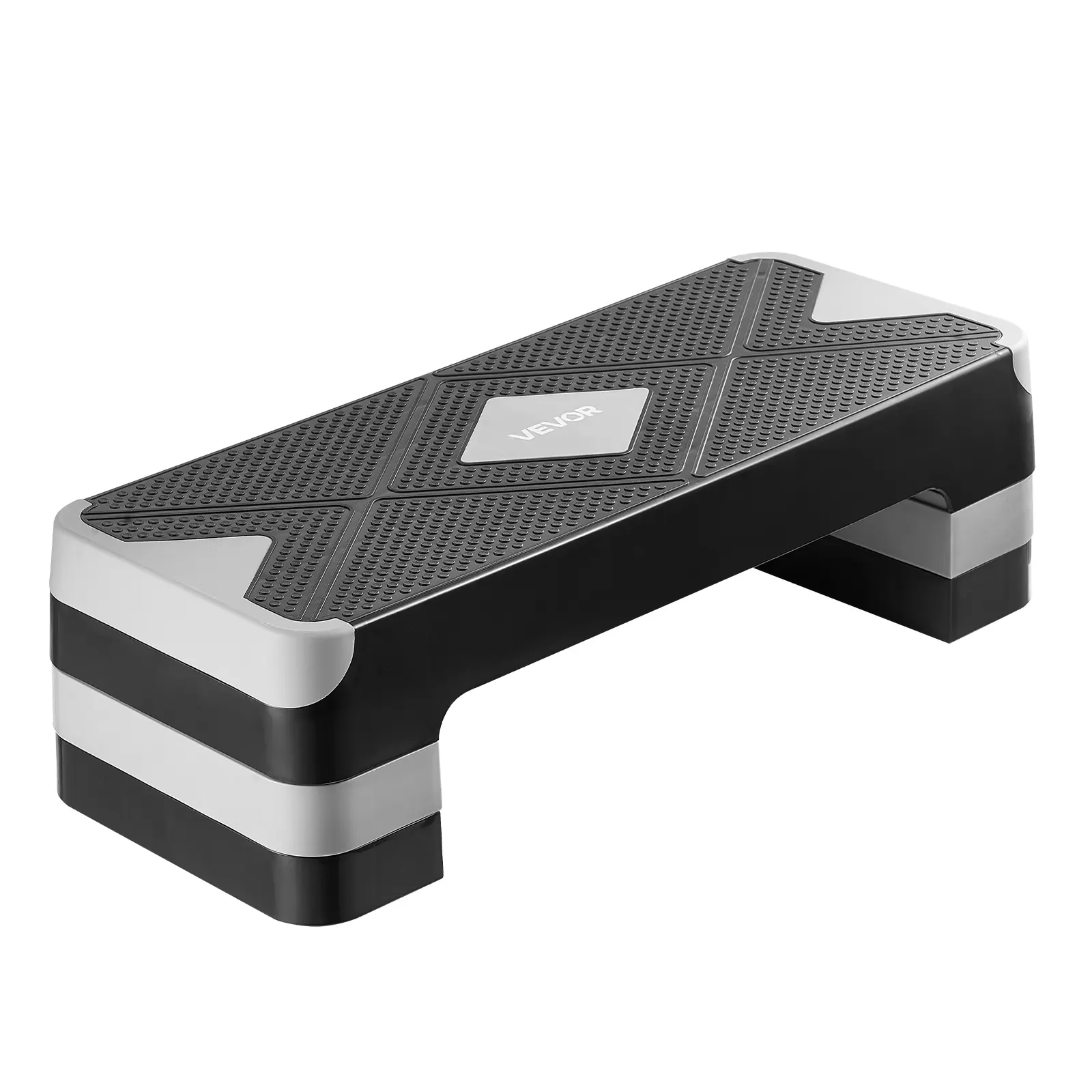 VEVOR Aerobic Exercise Step Platform, 27x10.5 in Small Space Saver Home Gyms Equipment, 3 Adjustable Heights, 4 Risers, High-Density PP Base, Non-Slip Surface, Floor Scratch Guard Feet, Gray for Varied Fitness Levels, Compact & Space-Saving,#BacktoSchool