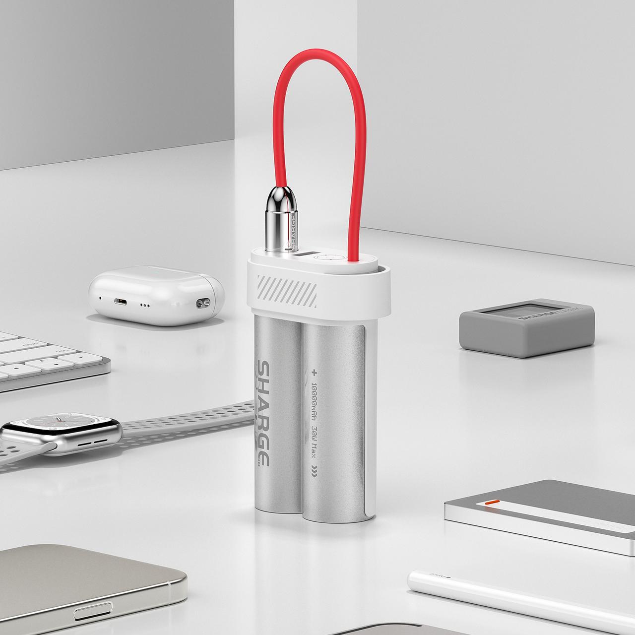 SHARGE Power Bank 10000mAh 30W Portable Charger with Built-in Type C Cable USB-C and USB-A Port Battery Pack for iPhone 17/16/15 Galaxy S25 iPad Pixel 9