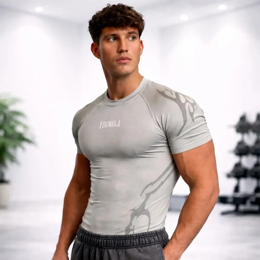 NEW YOUNGLA 2026 Gothic Compression T-Shirt for Men – Slim Fit Performance Gym Tee