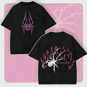 RebelHeart Co., Pink Spider Graphic Oversized T-shirt, Design gifts for men, Cotton Fabric Soft Top Menswear streetwear