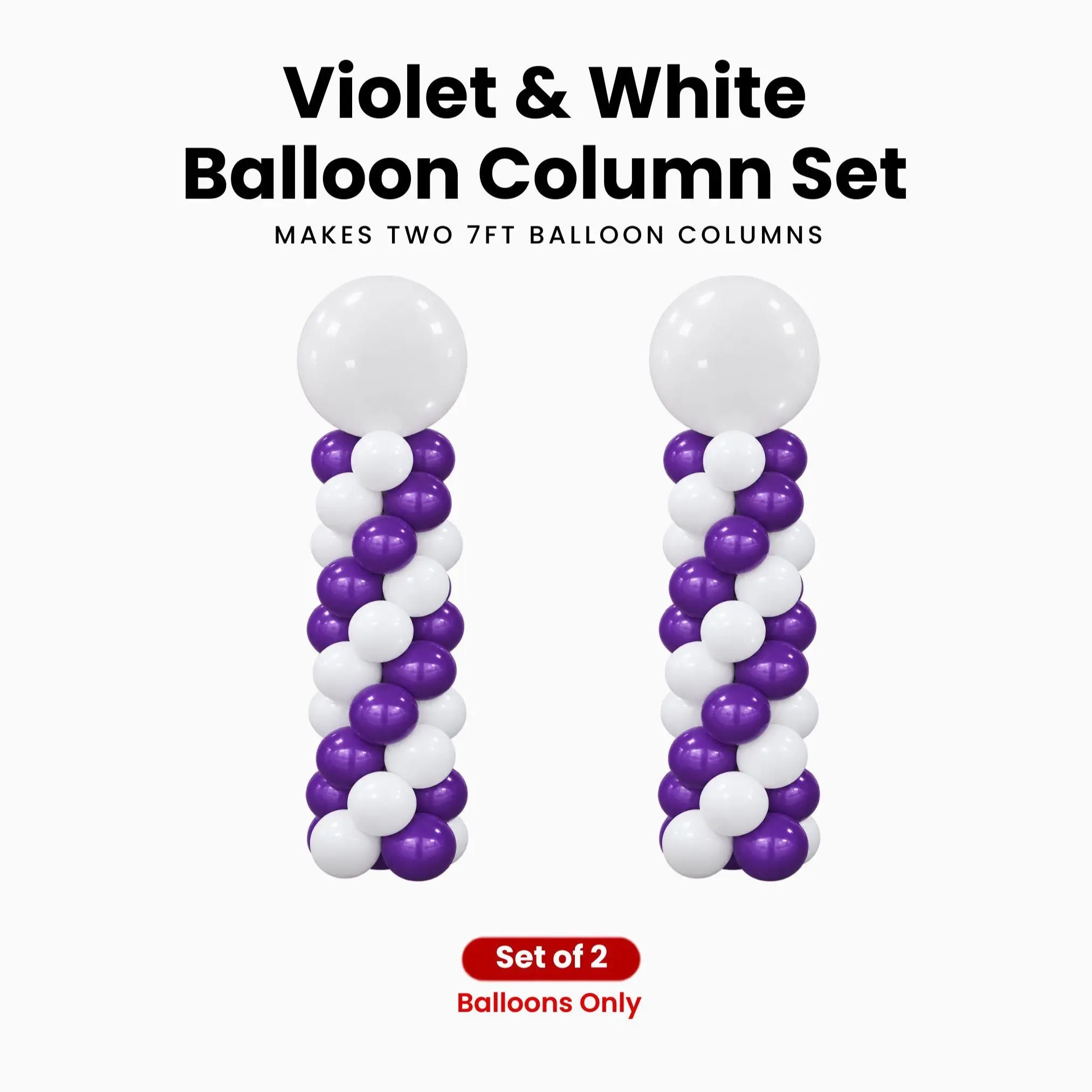 Violet & White Balloon Column Set of 2 | Makes 2 x 7 ft Columns | Balloons Only