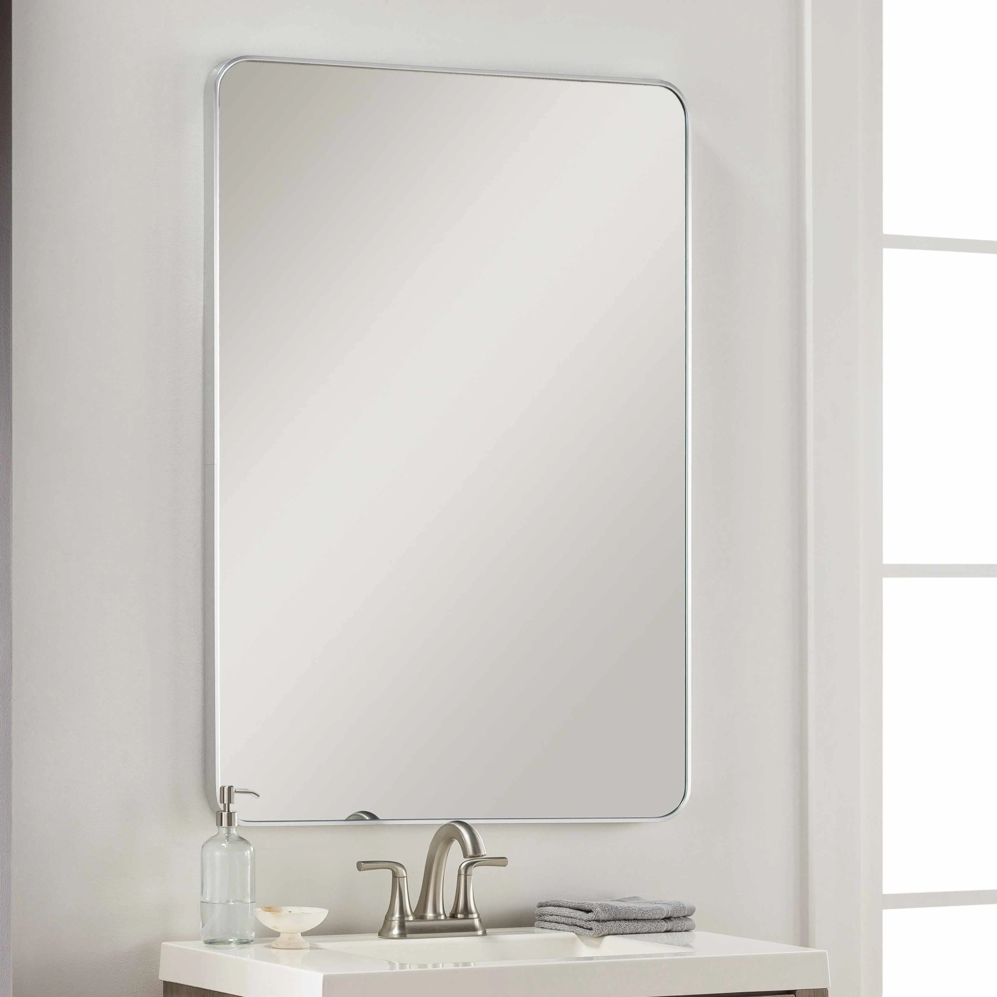 Modern Rectangle Sustinente Silver Gray Carved Mirror, Home Decor, Room Decor Accent Piece
