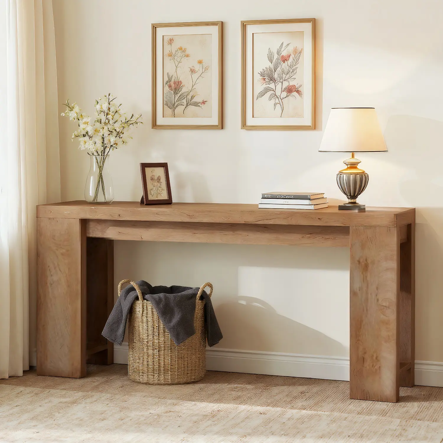 Spaco 70.9-Inch Extra Long Farmhouse Rectangular Console Table - Rustic Wood Piece for Living Room, Narrow Sofa Back Accent, Entryway Foyer Use, Living Room Tables, Farmhouse Rectangular Table,dorm essentials,home decor