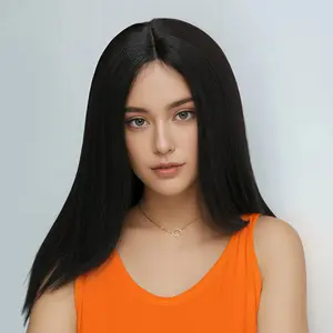 20 Inch T-part Front Lace Wig Long Silky Straight Wig Black Synthetic Hair For Women and Girls, Cosplay, Party, Holidays, Daily Wear