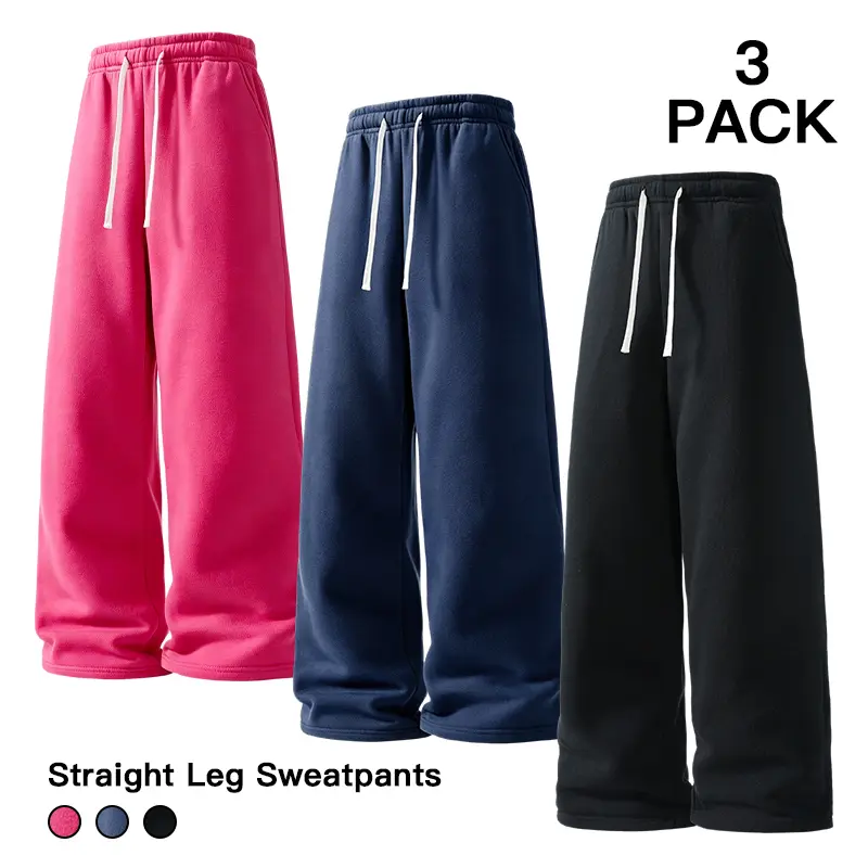 Men's 3-Pack Plain Straight Leg Athletic Sweatpants, Polyester Sports Clothes, Casual Activewear Urban Streetwear Trousers for Spring & Autumn, Menswear