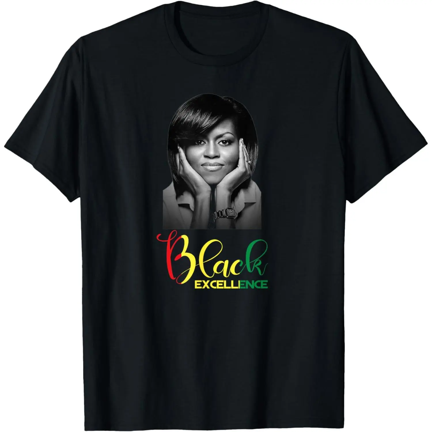 Women's Comfortable Fit Unisex Black History Month Casual Graphic T-Shirt - Michelle Obama Black Excellence, 100% Cotton, Short-Sleeve, Round Neck, Natural, Fashion Streetwear, Machine Washable