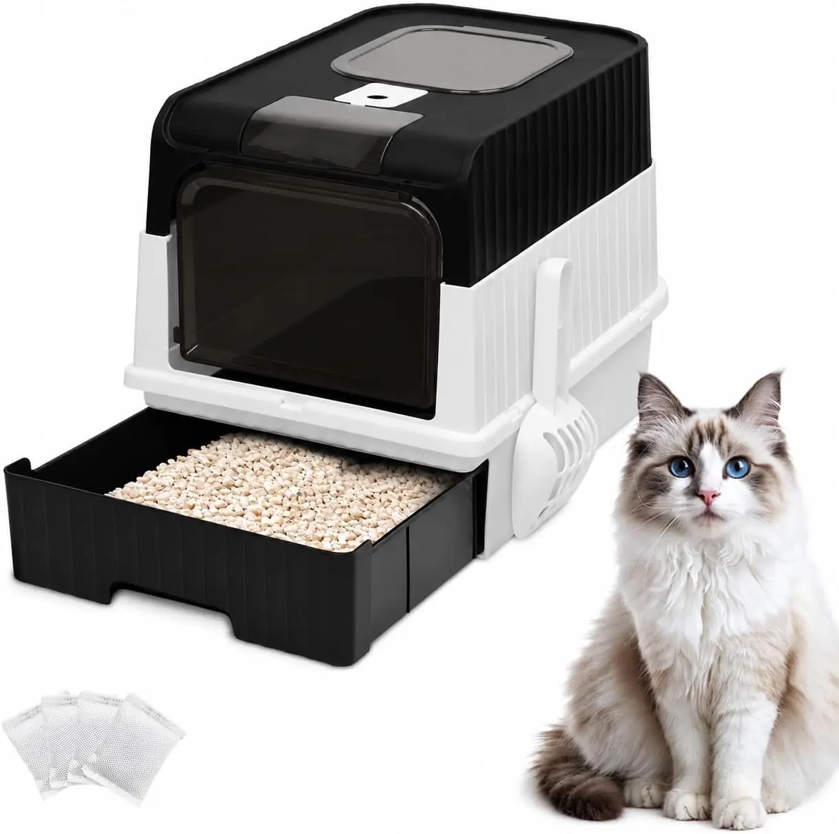 Cube Automatic Litter Box - Low Entry for Kittens & Large Cats, Silent Operation, Detachable Waste Bin, Easy-Clean Large Tray for Multi-Cat Indoor Households Pet Accessory, Automatic Litter Box