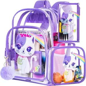 P-CPB03     3PCS Clear Backpack for Girls and Boys, Kids See Through Backpacks Stadium Approved, Transparent Bookbag for Elementary