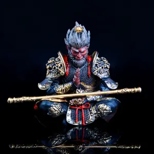 Chinese Mythology Monkey King Car Dashboard Ornament, Hand-painted Sun Wukong Figurine with Golden-hooped Rod, Car Interior Decoration Accessories, Car Desktop Decor