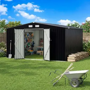 8x10 FT Metal Storage Shed, Outdoor Metal Garden Shed with Lockable Door, Weatherproof Utility Building with Air Vent for Backyard, Patio, Lawn, Galvanized Steel, Overlapping Panels