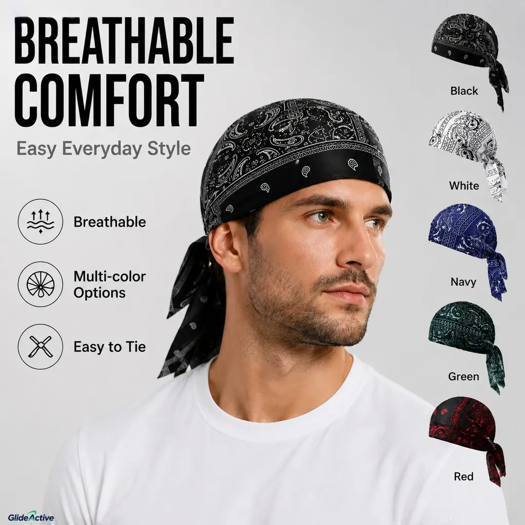 5pcs Paisley Do Rag Head Wraps, Cooling Breathable Casual Hair Care Gym Workout Headwear with Adjustable Strap, Tie Back Helmet Liner Skull Cap Bandana for Men Motorcycle Cycling