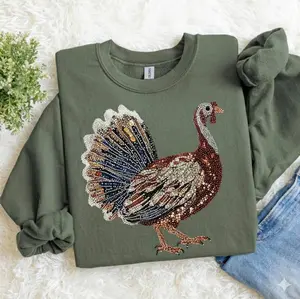 Faux Rhinestone Turkey Shirt, Wild Turkey Sweater, Thanksgiving Faux Yarn Shirt, Chicken Camo, Casual Streetwear Top for Men & Women
