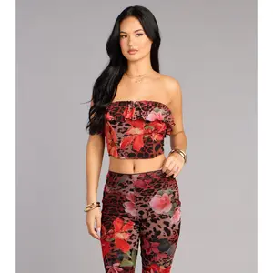 Wild Bloom Leopard And Floral Print Tube Top