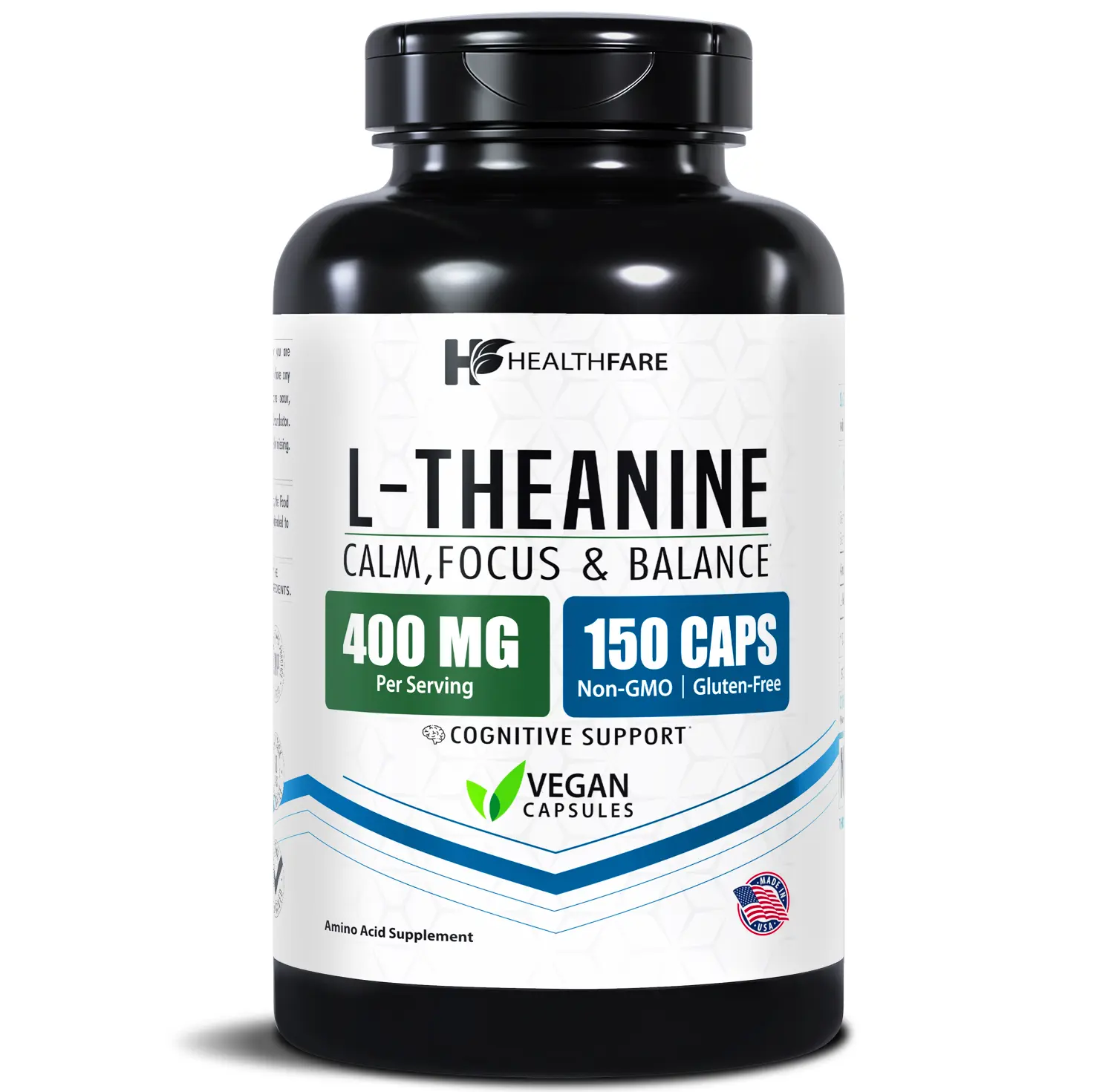 HealthFare L-Theanine 400mg | Calm Focus & Balance | High Potency Supplement | 150 Vegan Capsules | Plant-Based | Non-GMO | Gluten-Free | Made in USA