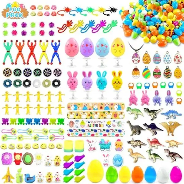 200 Packs Prefilled Easter Eggs with Toys Inside - Pre Filled Stuffed Easter Eggs for Hunt, Basket Stuffers, Party Favors Gifts for Kids Toddler