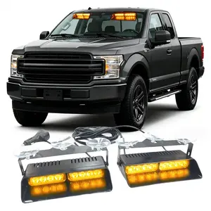 2×7.17 inch 16 LED Emergency Dash Strobe Lights Interior Windshield Lights Amber White Warning Hazard Safety Flashing w/Suction Cups for Construction Vehicles, Trucks Car Strobe Light Kit, LED Light Bar Off Road Lights