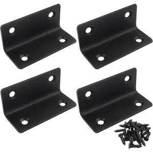 4 PCS Stainless Corner Brace, 2.4" x 1" Joint Angle Bracket L Shape Corner Brace Shelf Supporter for Wood Bookshelf Furniture Cabinet(Black, Thickness 2mm)
