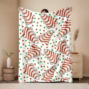 1pc Cozy Christmas Holiday Tree Pattern Blanket, Polyester Fabric, Machine Washable, Suitable for Bedroom Living Room Decoration soft comfy blanket cozy blankets shopping deals-2