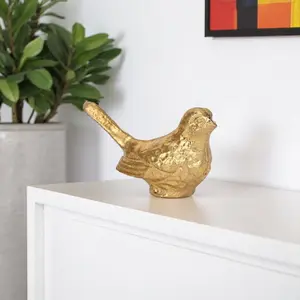 360 stand 5 in. Gold Cast Iron Bird Figurine, Handcrafted Hand-Painted Bohemian Nature-Inspired Home Decor Ornament, Modern Decorations for Lounge Spaces Gift-Worthy Accessory, Christmas, Decorative, Ornaments