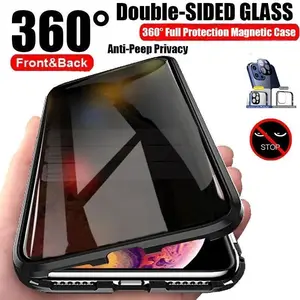 Anti Peeping Privacy Double Sided Tempered Glass Case For Samsung Galaxy S25 S22 S23 S24 Plus S24 S22 S23 Ultra Metal Magnetic Cover