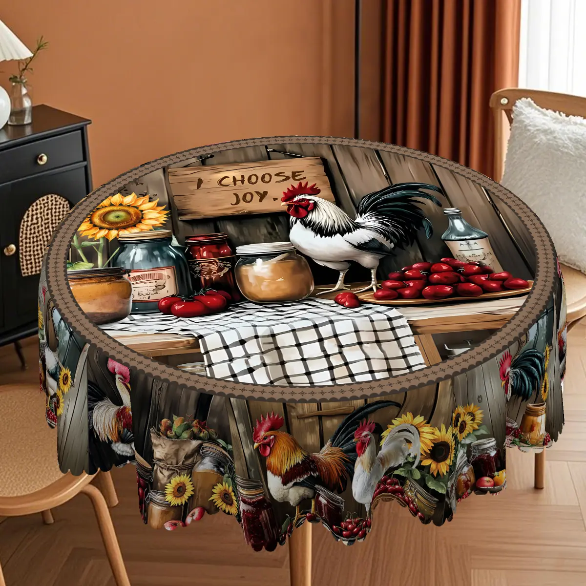 XEXSIN Vibrant Rooster Country Rustic Tablecloth - Durable Polyester Rectangle/Round Covers, Art Deco Kitchen Decor, Home Event Supplies, Decor for Weddings Parties