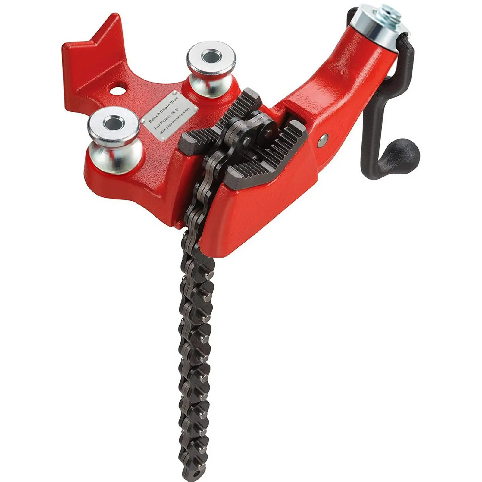 【Backtoschool】VEVOR Screw Bench Chain Vise 1/8 to 5-Inch Pipe Capacity, Heavy Duty Bench Chain Pipe Vise with Crank Handle, Neoprene-Coated Jaw, Cast Iron Material Ideal for a Variety of Pipes