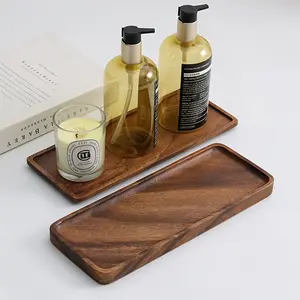 Natural Walnut Wood Rectangular Tray - Bathroom Countertop Organizer, Polished Moisturizer & Skincare Storage, Durable Lotion Bottle Base, Sink Organizer, Minimalist Decorative Tray for Vanity, Shower, Bathtub, Wooden Bathroom Tray, Bathroom Organizer