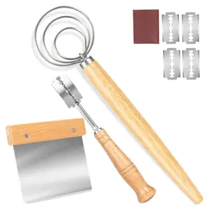 Danish dough coil stirrer, stainless steel flour mixer, dough cutter, bread cutter set, Bread Making Tools and Supplies, Sourdough Bread Whisk, Dutch Whisk for Dough, With Dough Scraper Bread Cutter Utensils Bakeware