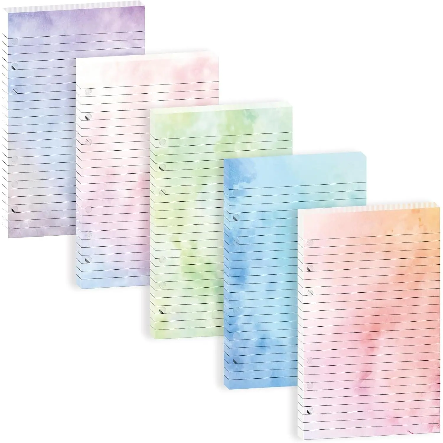 100 Sheets Gradient A5 Refill Papers for Planner Binder Insert, Thick Loose Leaf Lined Paper, 120GSM 6 Hole Notebook Filler Paper for A5 6 Ring Budget Travel Journal Diary Binder, Watercolor