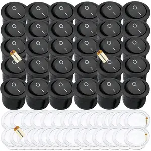 30PCS Black Round 2 Pin ON/Off I/O SPST Snap-in Mini Boat Rocker Switch, AC 6A 250V 10A 125V with 30Pcs Waterproof Caps