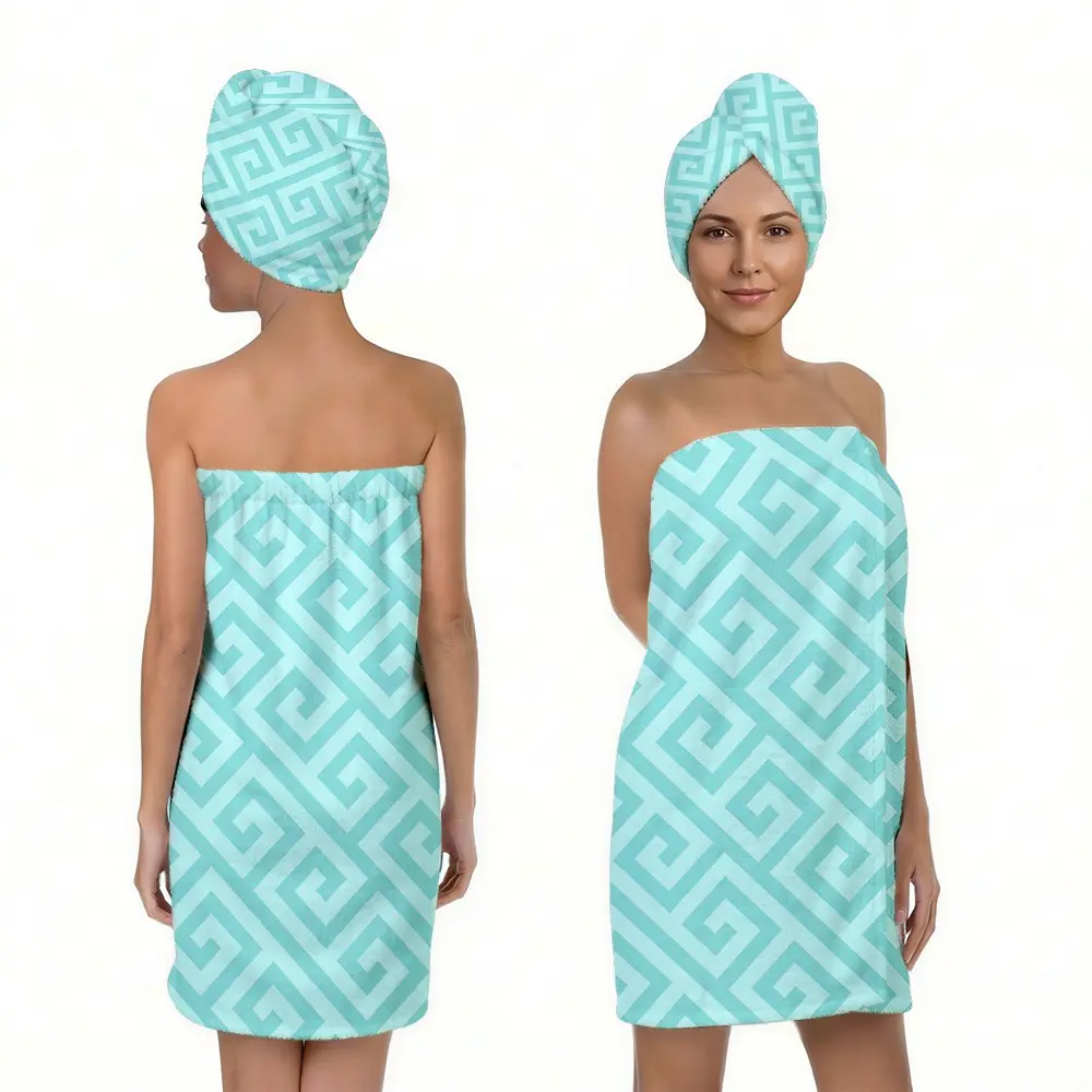 2pcs Geometric Print Bath Towel Set, Adjustable Bath and Hair Dryer Towels, Super Absorbent Microfiber, Multi-Use for Home, Gym, Beach, Travel